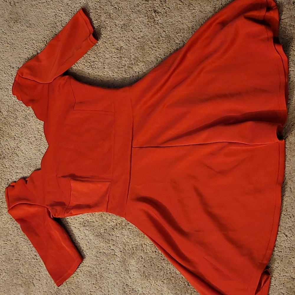 Red Scalloped Flared Dress